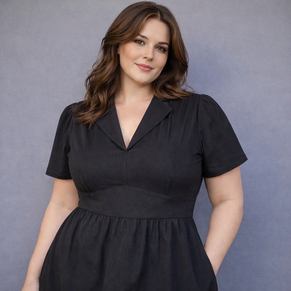 Modcloth Black Collared Fit-and-Flare Midi Dress